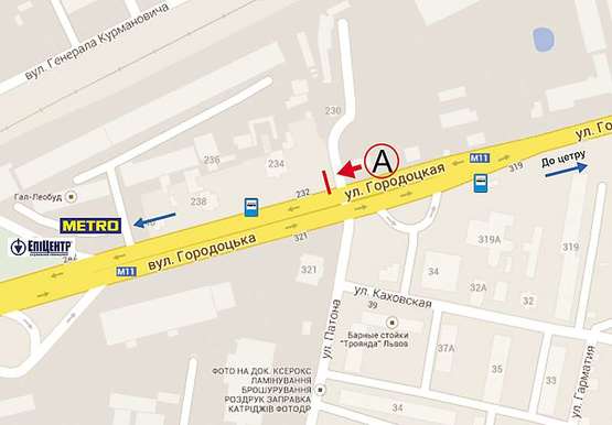 Схема рекламной плоскости по адресу Городоцька, 234а - Патона(з центру)  сторона А