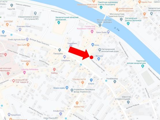 Схема рекламної площини за адресою Шандора Петефи пл., 15, центр, в сторону ул. Станционная, остановка