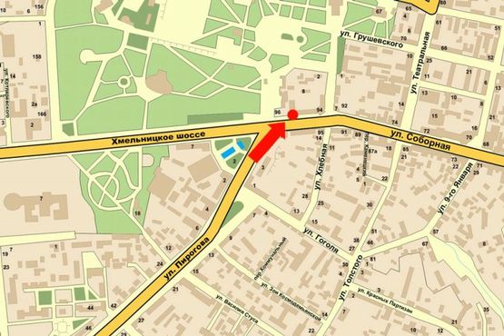 Схема рекламной плоскости по адресу Соборная ул. / Пирогова ул. / Гагарина пл., возле универмага "Винницкий", центрального парка, в сторону Соборной ул.