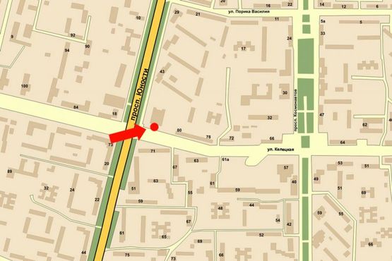 Схема рекламной плоскости по адресу Келецкая ул. / Юности пр., возле супермаркета "Фокстрот", "McDonald's"