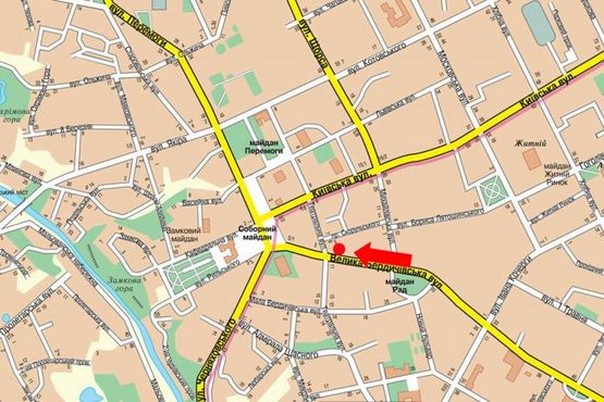 Схема рекламной плоскости по адресу Бердичевская ул., 7 / ул. Театральная, возле магазина "Брэйн", Автодорожного колледжа, на светофоре