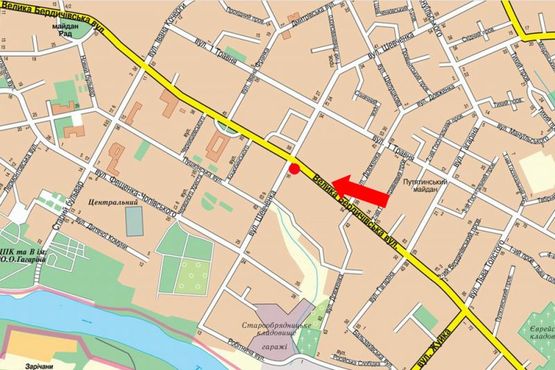 Схема рекламной плоскости по адресу Бердичевская ул. / ул. Т. Шевченко, возле "УкрСиббанка", на светофоре