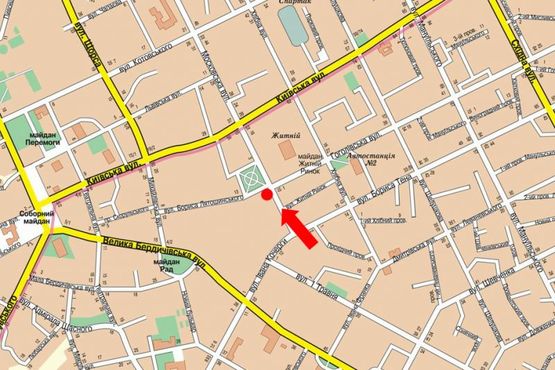 Схема рекламної площини за адресою Небесной сотни ул. (бывш. ул. Московская) / ул. Лятошинского, возле Житнего рынка