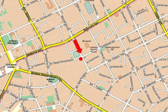 Схема рекламной плоскости по адресу Небесной сотни ул. (бывш. ул. Московская) / ул. Лятошинского, возле Житнего рынка