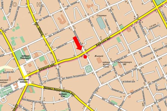 Схема рекламної площини за адресою Небесной сотни ул. (бывш. ул. Московская) / ул. Киевская, возле ЦУМа, на светофоре