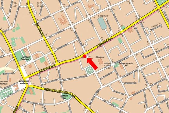 Схема рекламної площини за адресою Небесной сотни ул. (бывш. ул. Московская) / ул. Киевская, возле ЦУМа, на светофоре