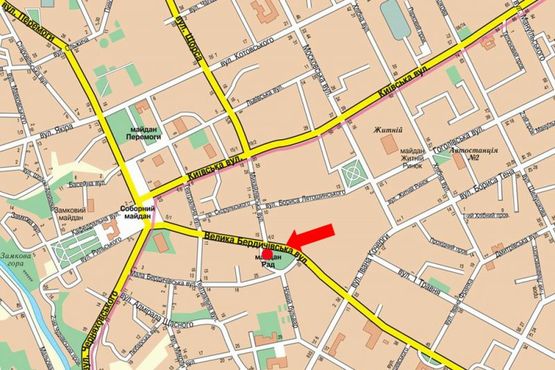 Схема рекламної площини за адресою Бердичевская ул. / ул. Театральная, Советов пл., 10