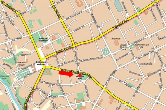 Схема рекламной плоскости по адресу Бердичевская ул. / ул. Театральная, Советов пл., 10