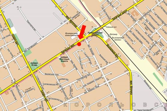 Схема рекламної площини за адресою Киевская ул., 120, напротив автовокзала, возле ломбарда "Скарбниця", на светофоре