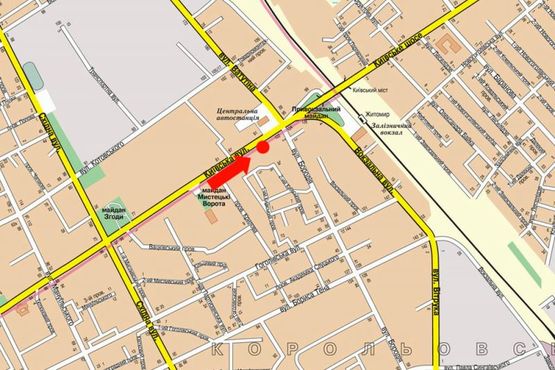 Схема рекламной плоскости по адресу Киевская ул., 120, напротив автовокзала, возле ломбарда "Скарбниця", на светофоре