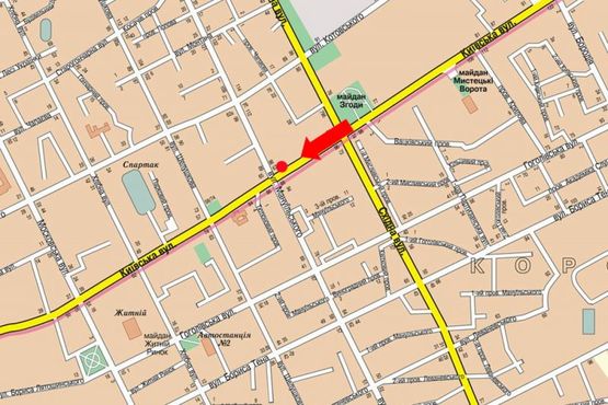 Схема рекламной плоскости по адресу Киевская ул., 67 / Мазепы ул. (бывш. ул. Мануильского)