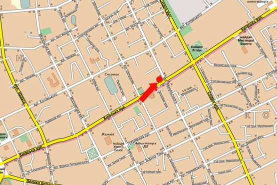 Схема рекламної площини за адресою Киевская ул., 65 / Мазепы ул. (бывш. ул. Мануильского), на светофоре