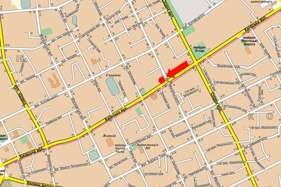 Схема рекламної площини за адресою Киевская ул., 65 / Мазепы ул. (бывш. ул. Мануильского), на светофоре
