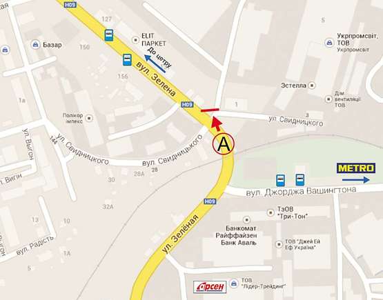 Схема рекламной плоскости по адресу Зелена, 143а (вул. Дж. Вашінгтона)
