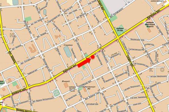 Схема рекламной плоскости по адресу Киевская ул., 84, возле Кооперативного техникума, Приватбанка