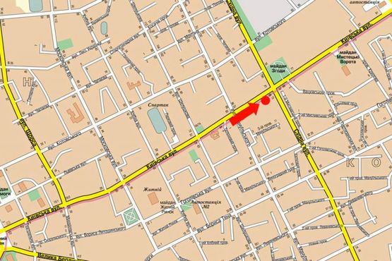 Схема рекламной плоскости по адресу Киевская ул., 96 / ул. Восточная, возле Сбербанка, лобмарда "Благо", на светофоре