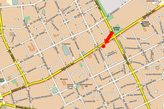 Схема рекламной плоскости по адресу Киевская ул., 88, возле магазина обуви "Шара", "Интертелеком"