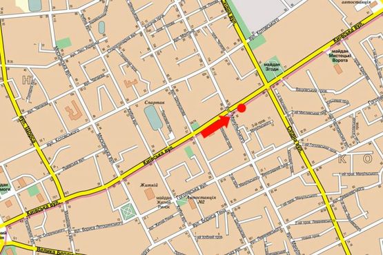 Схема рекламной плоскости по адресу Киевская ул., 88, возле магазина обуви "Шара", "Интертелеком"