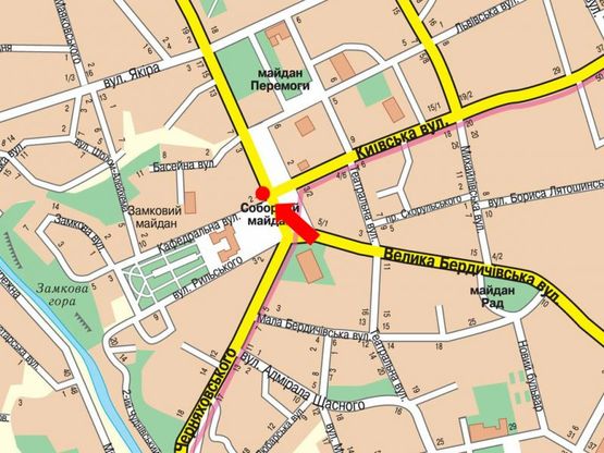 Схема рекламної площини за адресою Соборная пл. / ул. Победы, 1, возле бара "Шульц"