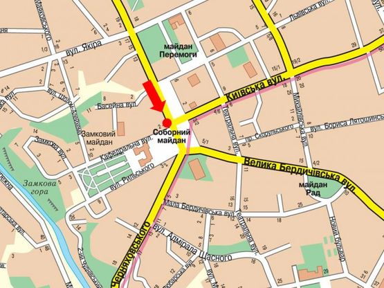 Схема рекламної площини за адресою Соборная пл. / ул. Победы, 1, возле бара "Шульц"
