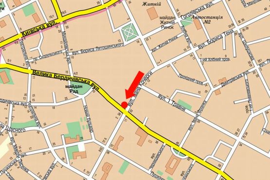 Схема рекламной плоскости по адресу Кочерги ул. / ул. Бердичевская, 31, на светофоре