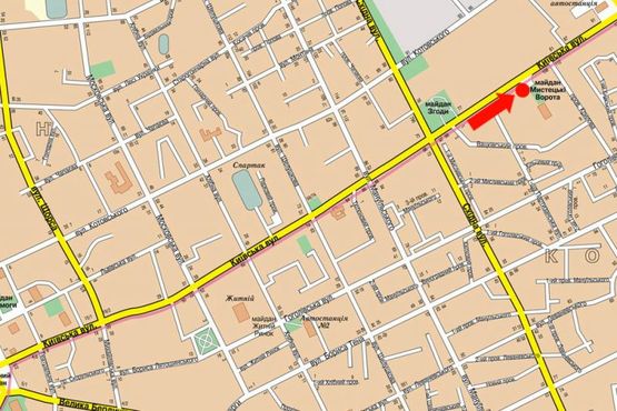 Схема рекламной плоскости по адресу Киевская ул., 102, напротив ТРЦ "Глобал", супермаркетов Фокстрот, Эльдорадо, Комфи, Караван, на светофоре
