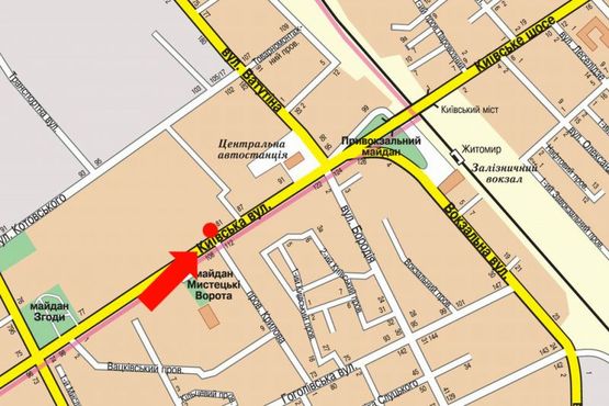 Схема рекламної площини за адресою Киевская ул., 81, возле супермаркетов "Вопак", "Фокстрот"