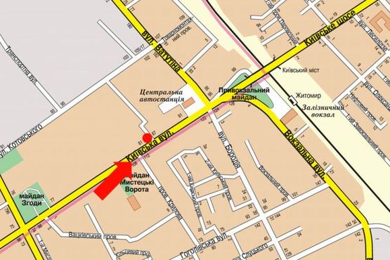 Схема рекламної площини за адресою Киевская ул., 81, возле супермаркетов "Вопак", "Фокстрот"