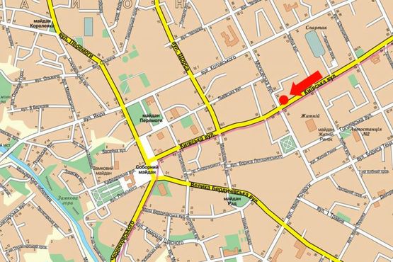 Схема рекламной плоскости по адресу Киевская ул., 39 / Небесной сотни ул. (бывш. ул. Московская), возле ЦУМа, магазина "Плато", на светофоре