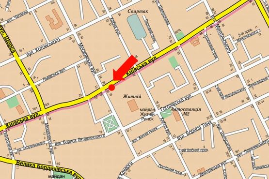 Схема рекламної площини за адресою Киевская ул., 52, возле остановки "Универмаг"