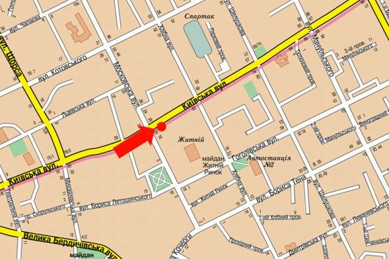 Схема рекламної площини за адресою Киевская ул., 52, возле остановки "Универмаг"