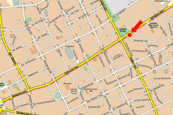 Схема рекламной плоскости по адресу Киевская ул., 100, напротив напротив ТРЦ "Глобал", супермаркетов Фокстрот, Эльдорадо, Комфи, Караван