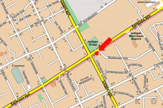 Схема рекламной плоскости по адресу Киевская ул., 98 / пл. Согласия, напротив ТЦ "Ярмарок", супермаркета "Эльдорадо"