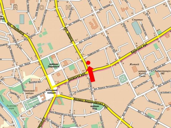 Схема рекламной плоскости по адресу Покровская ул. (бывш. ул. Щорса) ул., 4 / ул. Киевская, возле магазина "Радиодетали"