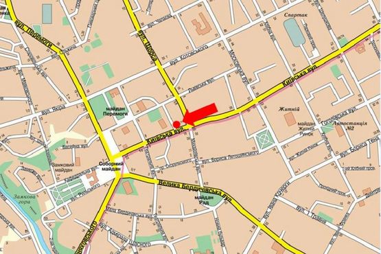 Схема рекламної площини за адресою Киевская ул., 17/1 / Покровская ул. (бывш. ул. Щорса)