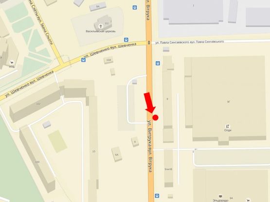 Схема рекламної площини за адресою Витрука ул., 9В, возле супермаркетов "Олди","Эльдорадо" и "Фуршет"