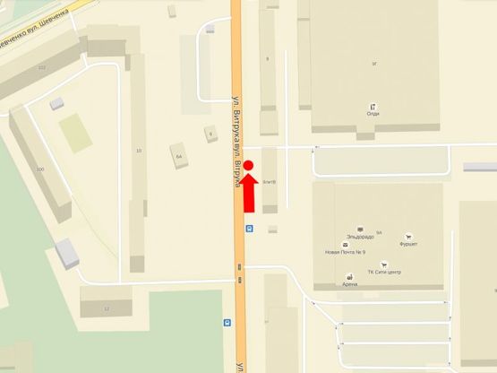 Схема рекламної площини за адресою Витрука ул., 9В, возле супермаркетов "Олди","Эльдорадо" и "Фуршет"