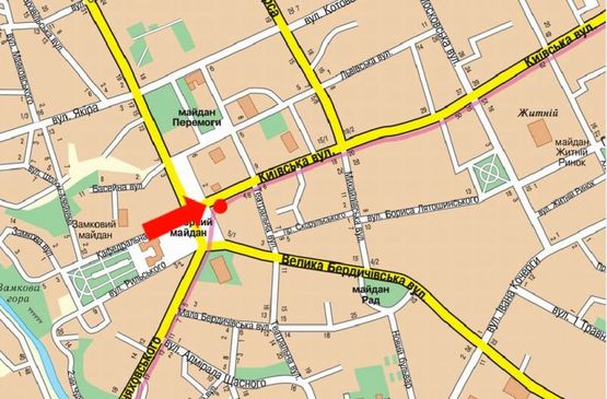 Схема рекламной плоскости по адресу Киевская ул., 2 / пл. Соборная, возле центра обслуживания абонентов МТС