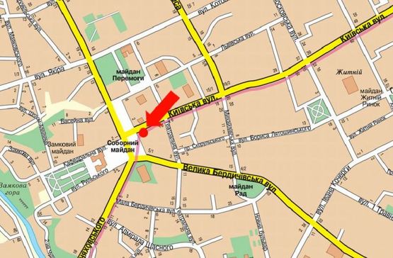 Схема рекламної площини за адресою Киевская ул., 2 / пл. Соборная, возле центра обслуживания абонентов МТС