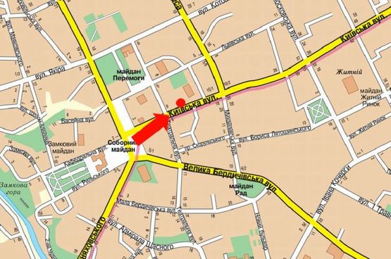 Схема рекламної площини за адресою Киевская ул., 9, напротив салона "Империя кухонь"