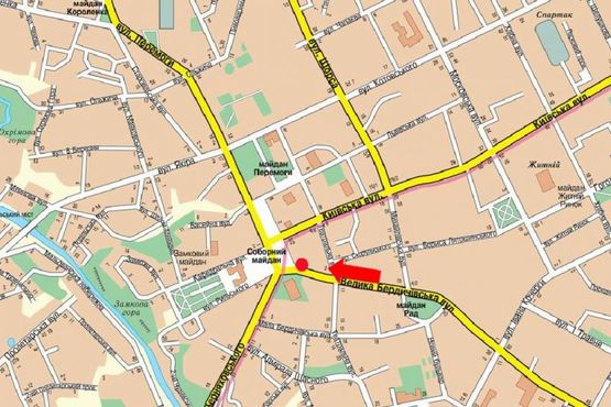 Схема рекламної площини за адресою Соборная пл., 5/1 / ул. Б. Бердичевская, возле Драмтеатра им. Кочерги