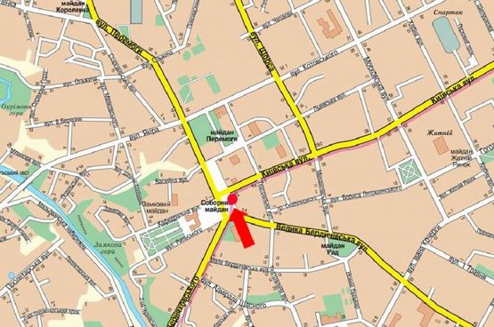 Схема рекламної площини за адресою Соборная пл., 3 / ул. Киевская, возле центра обслуживания абонентов МТС