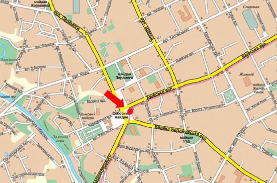 Схема рекламной плоскости по адресу Соборная пл., 3 / ул. Киевская, возле центра обслуживания абонентов МТС