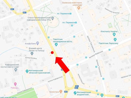 Схема рекламной плоскости по адресу Победы ул., 3, остановка "Победы пл.", центр, в сторону ул. М. Грушевского