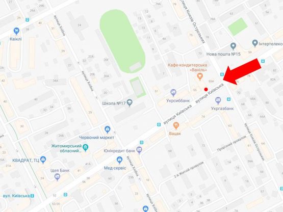 Схема рекламной плоскости по адресу Киевская ул., 55, остановка "Князей Острожских", в центр