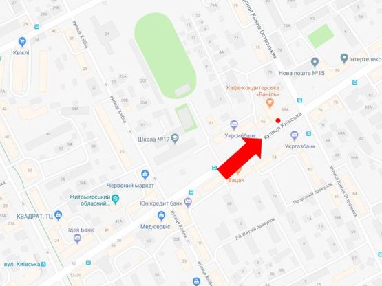 Схема рекламної площини за адресою Киевская ул., 55, остановка "Князей Острожских", из центра