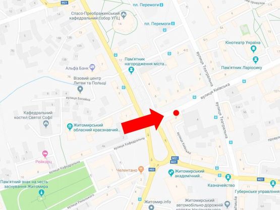 Схема рекламної площини за адресою Киевская ул., 2, остановка "Соборная пл.", возле центра "Vodafone", в сторону ул. Театральной