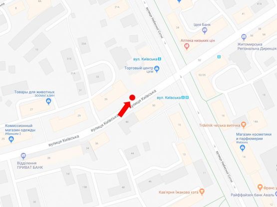 Схема рекламной плоскости по адресу Киевская ул., 37, возле ЦУМа, в центр