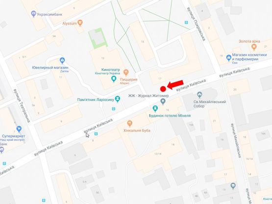 Схема рекламної площини за адресою Киевская ул., 17, остановка кинотеатр «Украина», в центр