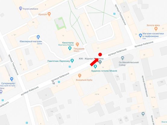 Схема рекламної площини за адресою Киевская ул., 17, остановка кинотеатр «Украина», из центра